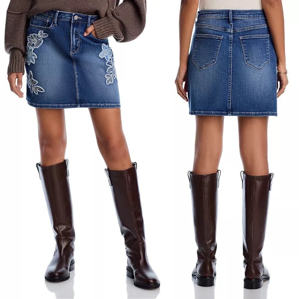 NWT New $148 Driftwood Embroidered Denim Mini Skirt Size 26